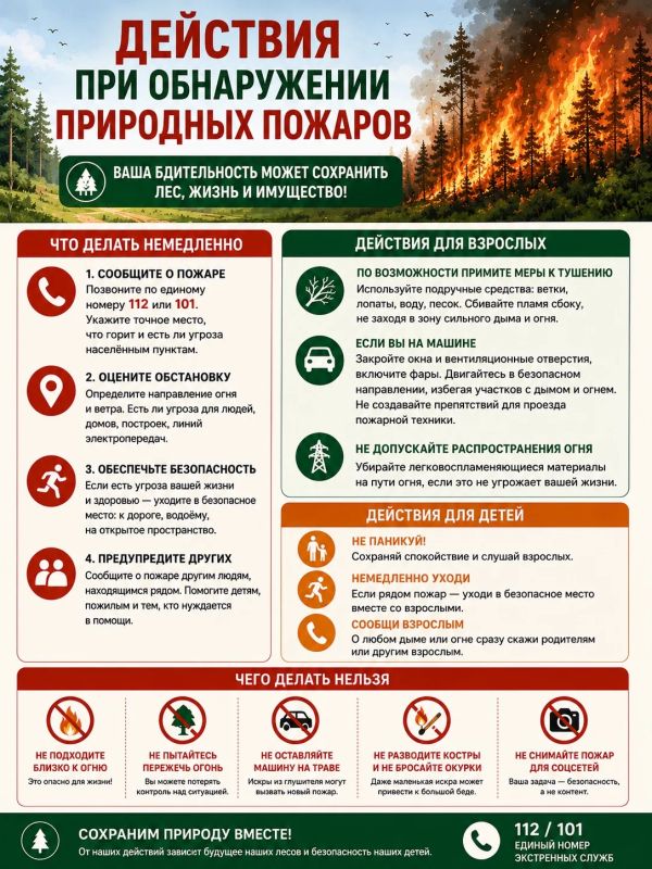 Действия при обнаружении природного пожара