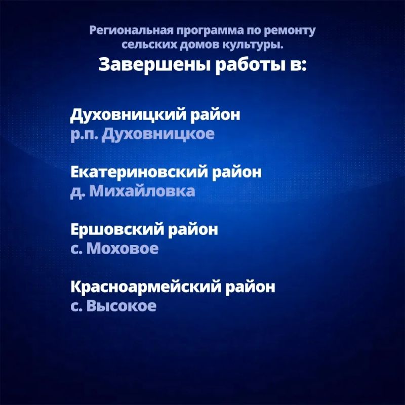 Роман Бусаргин: В 17 селах Саратовской области завершен ремонт домов культуры в рамках нового этапа региональной программы развития территорий Роман Бусаргин: В 17 селах Саратовской области завершен ремонт домов культуры в рамках нового этапа региональной программы развития территорий