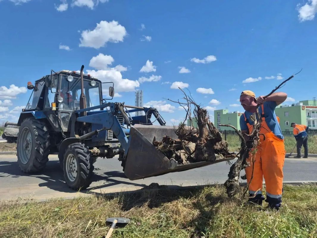 Уборка города. Коммунальные службы осуществляют уборку дорог и тротуаров, мойку и ремонт остановочных павильонов, уход за зелеными зонами, подбор мусора, а также ремонт дорожных знаков и ограждений Уборка города. Коммунальные службы осуществляют уборку дорог и тротуаров, мойку и ремонт остановочных павильонов, уход за зелеными зонами, подбор мусора, а также ремонт дорожных знаков и ограждений