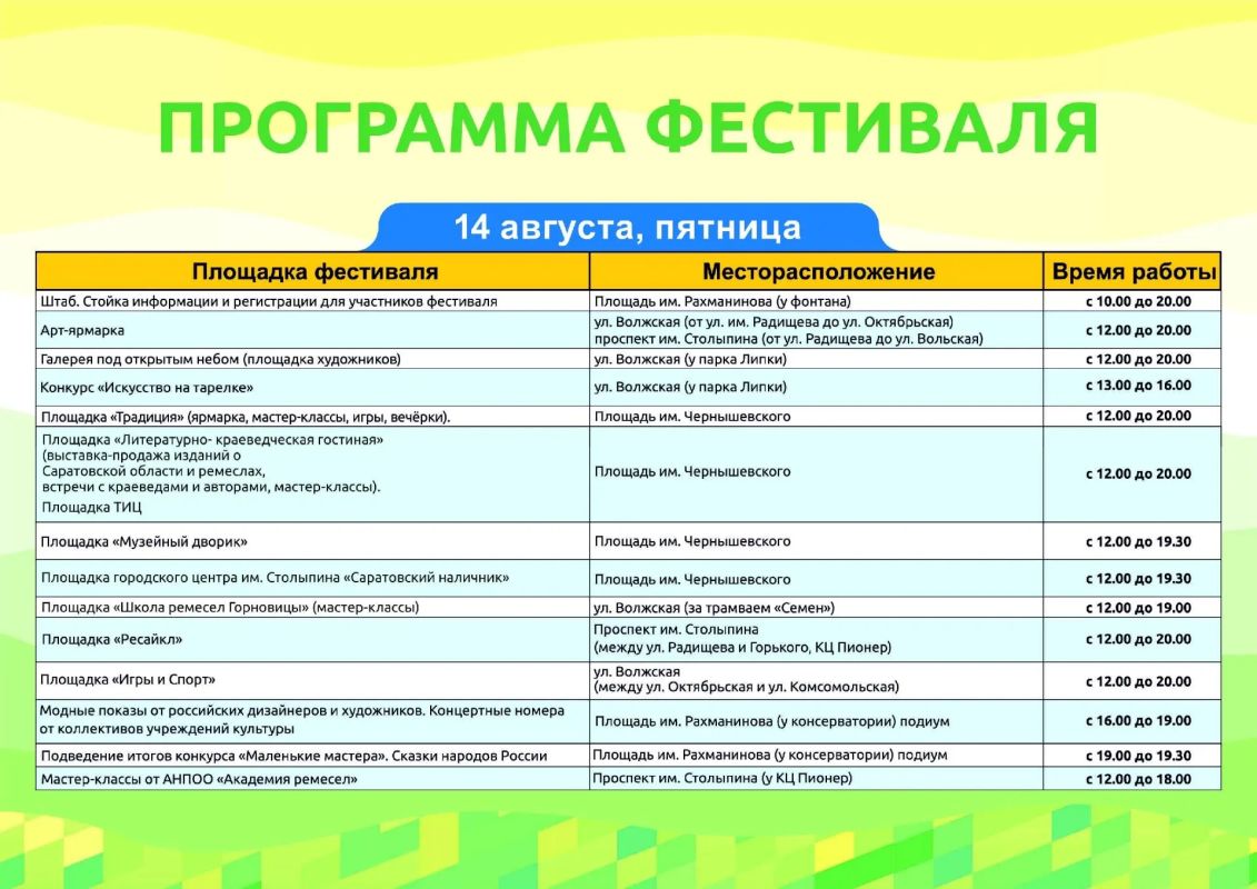 Друзья, уже завтра фестиваль "Палитра ремесел" начнет удивлять гостей яркими красками, увлекательными интерактивами и разнообразием уникальных изделий ручной работы от мастеров и художников со всей России и из Казахстана! Друзья, уже завтра фестиваль "Палитра ремесел" начнет удивлять гостей яркими красками, увлекательными интерактивами и разнообразием уникальных изделий ручной работы от мастеров и художников со всей России и из Казахстана!